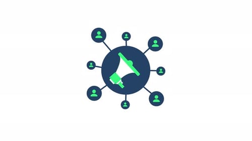 Megafone 4K conectando-se ao avatar do usuário. Vídeo de animação do conceito de marketing social e divulgação