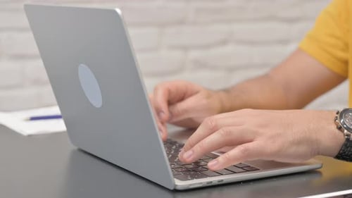 Man Typing on Laptop, Close up
