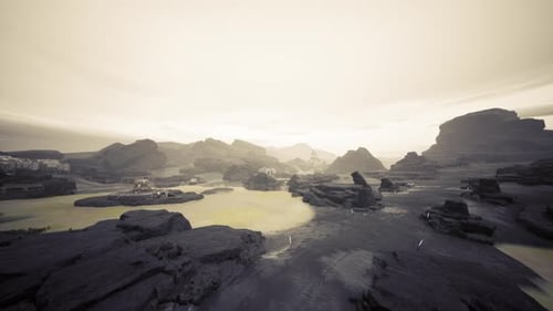 Flying Over Sci-Fi Rocky Landscape Environment