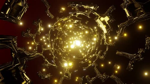 A stream of golden particles flies through the cosmic web VJ loop 3d render. Background for night