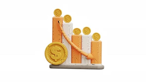 Gráfico de barras descendentes de animación 3D con monedas de un dólar