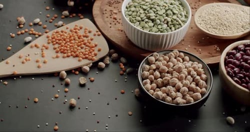 Overhead Shot of Colorful Bowls with Legumes