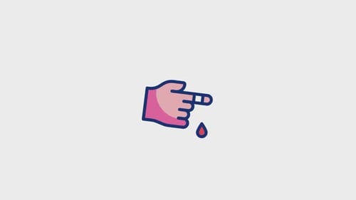 Animated Flat Design Icon of Bandaged Finger with Blood Drop