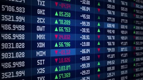 Stock Exchange Indices Rising and Dropping on Ticker Display Securities Market