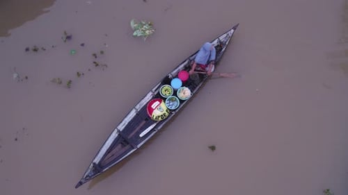 Aerial view of Lok Baintan floating market, Indonesia.