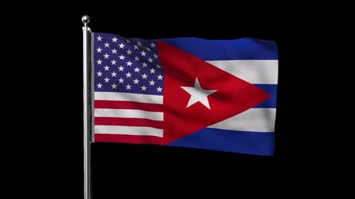 United States and Cuban National Flags Waving Animation