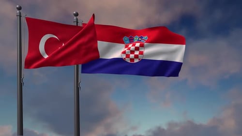 Realistic Waving Flags of Turkey and Croatia