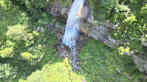 Scenic Waterfall Aerial View Surrounded by Greenery