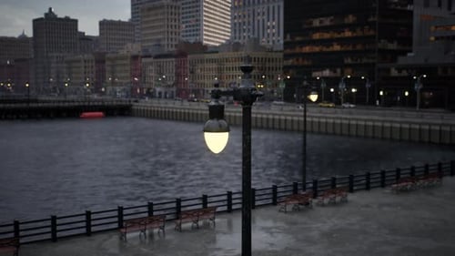 A Street Light Sitting Next to a Body of Water