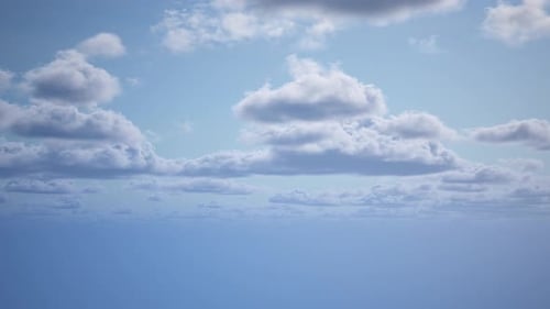 Blue Sky With Fluffy Cumulus Clouds In Peaceful Daylight Atmosphere
