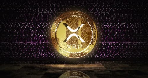 Loop de moeda dourada da criptomoeda Ripple XRP na tela digital