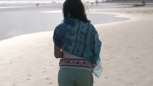 Beach Walk Slow Motion Carefree Woman