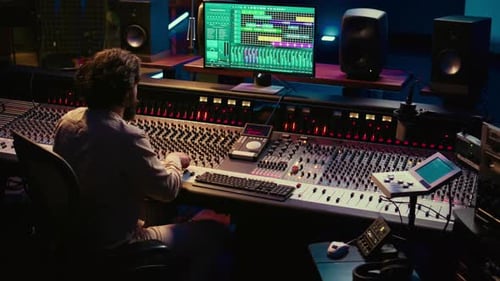 Audio Technician Mixes Individual Tunes to Create Balanced Sound After Recording
