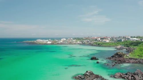 Clear blue sea scenery of Jeju Island. Drone view.