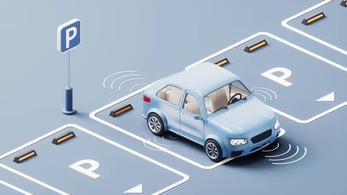 The car is parking automatically in a parking lot