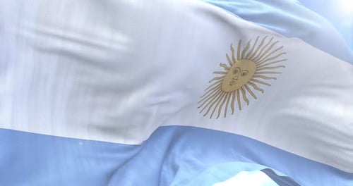 Realistic Argentina Flag Waving in Blue Sky
