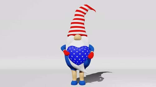 United States Independence Day gnome striped hat 3D animation 4th of July national USA holiday 4K