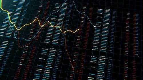 Digital Data Grid with Fluctuating Line Graphs Animation