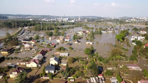 Flooded Town Aerial View After Severe Weather