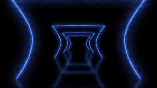 Neonleuchtender geometrischer blauer Tunnel in einer nahtlosen Schleife