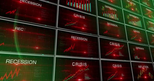 Inflation and recession crisis charts and graphs 3d diagram