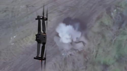 Vertical Video Drone is Used in War Civilian Drone in War in Ukraine
