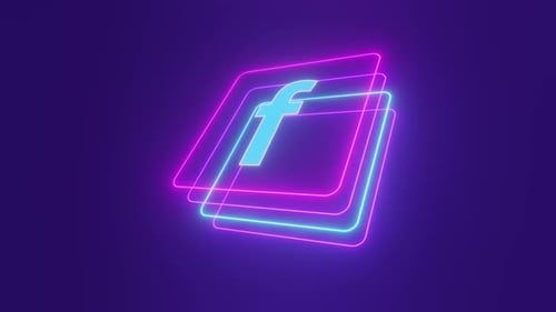 Animation of the appearance of a neon icon with the Facebook logo. Promotion of advertising in the s