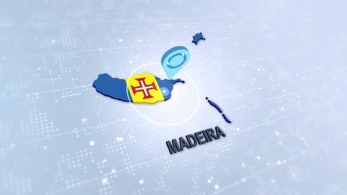 Madeira Map with Location Pin and Flag 3D Animation