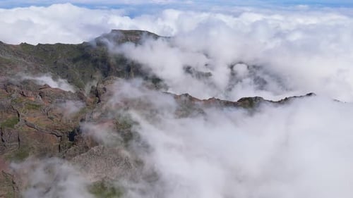 Madeira Mountains Covered With Clouds Aerial View