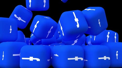 3D Animated Blue Cubes Falling and Piling