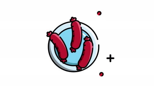 Animationswurst mit Tellersymbol. Animationsanimation zum Thema Kochen