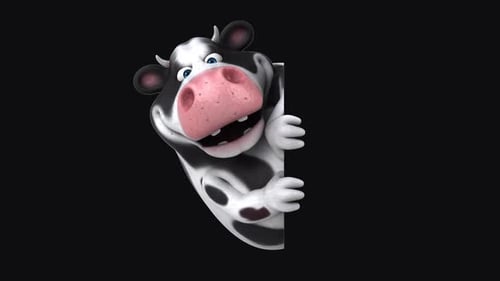 Fun 3D cartoon cow with a blank sign (with alpha channel included)