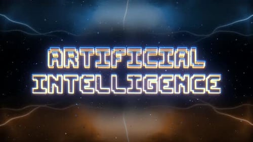 Neon-Text für künstliche Intelligenz mit Hintergrund im Retro-Stil
