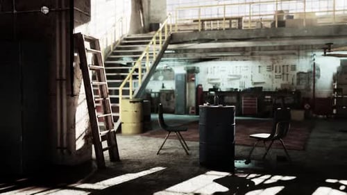 Chair and Table in Old Garage Workshop