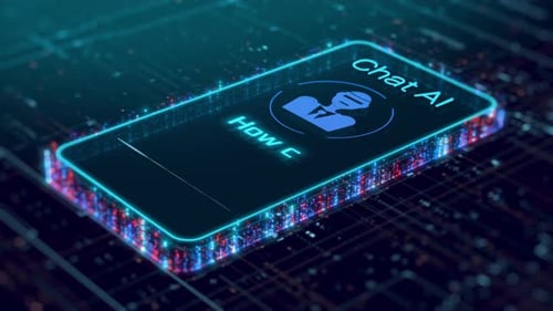 Futuristic AI Chat Assistant Interface on Digital Circuit Board