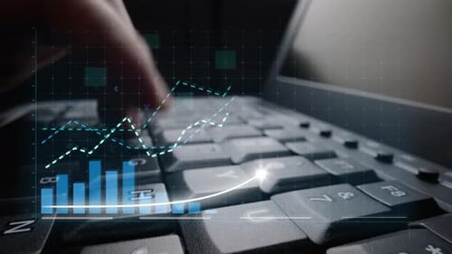 Digital Analytics Growth Concept with Keyboard Interaction and Graph Visualization for Financial Ins