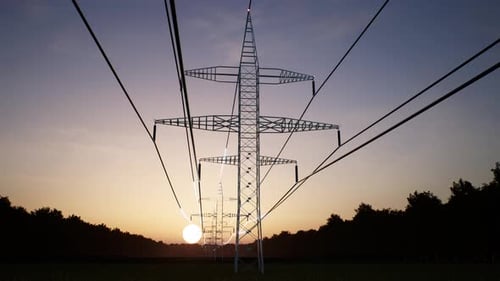 High Voltage Power Line Energy Transmission Animation