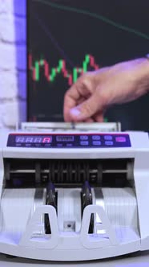 Modern counter machine on large monitor background.