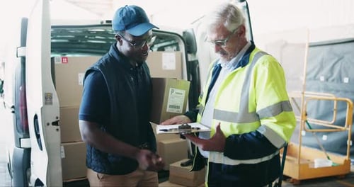 Delivery Man Handing Package to Senior Adult