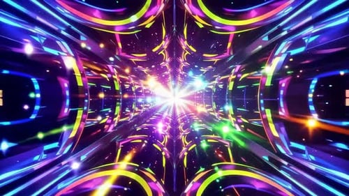 Abstract 3D Neon Tunnel Motion Graphic with Bright Light and