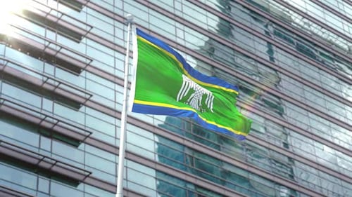 Realistic Flag Waving in Front of Corporate Building