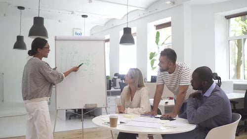 Multicultural Young People Collaborating on Working Strategy in Office