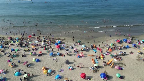 summer umbrellas on papudo beach, country of chile