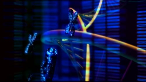 Glowing DNA Helix and Chromosomes Technological Background Animation
