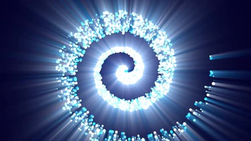 Abstract spiral tunnel of beautiful flying glowing magical particles bokeh blue energy circles