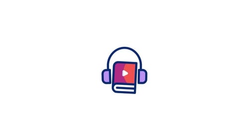 Animated Audiobook Icon with Headphones and Play Button