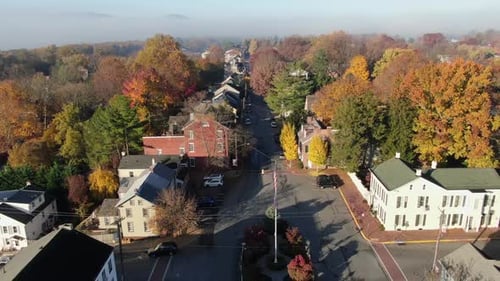 Aerial View of Suburban Neighborhood in Autumn