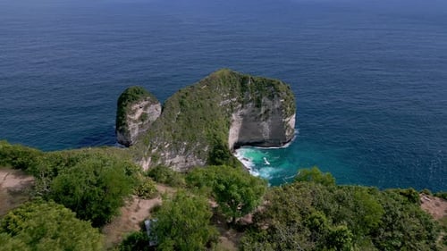 Aerial View on Mountain Landscape of Sea Water and Summer Beach at Ocean Coast