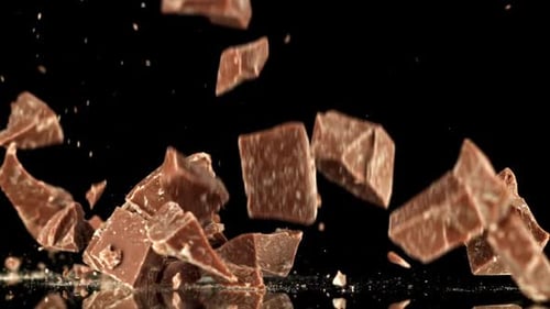 Chunks of Chocolate Falling in Slow Motion