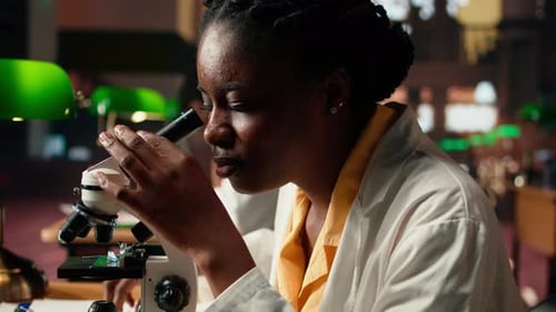 Future Researcher Works on Her Thesis By Examining Microorganisms